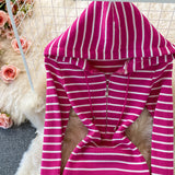 Hooded Striped Knitted Women Long-sleeved Dress