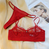 Sexy underwired lace slim sheer red bra