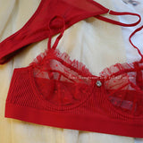 Sexy underwired lace slim sheer red bra