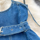 Denim Overalls Women High Waist Suspender Wide Leg Shorts