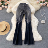 Stitching Raw Edge Micro-Bladed Jeans - Flared Pants