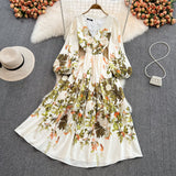 High-end V-neck Floral Printed High Waisted Long Skirt