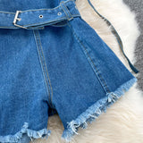 Denim Overalls Women High Waist Suspender Wide Leg Shorts