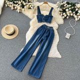 Female Fashion Crop top + High Waist Wide Leg Pants set