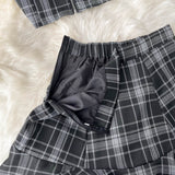 Retro Plaid New V-neck Sling Crop top + High Waist Short Skirt (set)