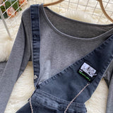 Women's Denim Suspender Skirt + Thin Round Neck T-shirt