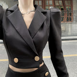 High-Quality Suit Skirt - Slim Blazer + High Waist Slit Skirt