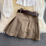 Long Sleeve Knitted Blouse Slanted Shoulder Camisole + Hight Waist Pleated Skirt