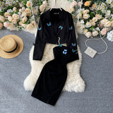 Embroidered Butterfly Suit Women's Jacket and Thin Metal chain Dress (set)