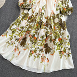 High-end V-neck Floral Printed High Waisted Long Skirt