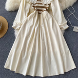 Chic High Waist Thin Striped Midi Length Doll Collar Dress