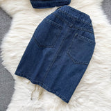 Denim Suits - Halter Neck Hollow Top + Skirt set