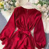 New Long-sleeved V-neck Wrap around dress