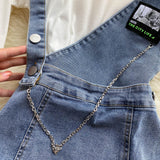 Women's Denim Suspender Skirt + Thin Round Neck T-shirt