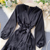 New Long-sleeved V-neck Wrap around dress