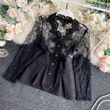 Professional Suit New Lace Stitching High Waist Short - Two piece (set)