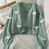 Women Two piece Autumn Round Collar Cardigan + Camisole