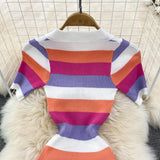 New Polo collar Slim Fit Striped Knitted Dress