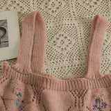 New Embroidered Hollow Thin Knitted Small Cardigan and Camisole set