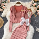 Street Fashion Women's Knitted Cardigan and Sexy Halter Dress set