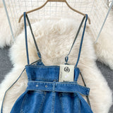 Denim Overalls Women High Waist Suspender Wide Leg Shorts