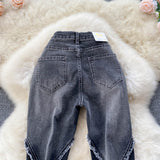 Stitching Raw Edge Micro-Bladed Jeans - Flared Pants