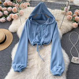 Women's Waist Tie Hooded Short Sweater High Waist Slit Skirt Two piece (set)