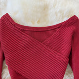 New Long-sleeved V-neck Knitted Dress