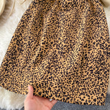 Casual Drawstring Pleated Short Jacket + Leopard Print Dress - Two piece (set)