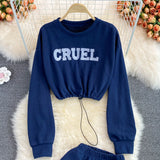 Casual Suit Drawstring Cropped Sweatshirt + Short | Two piece set