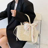 Stylish Portable Basket Style Straw Handbag