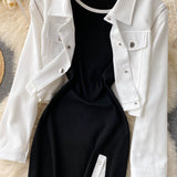 New Suit Female Street Fashion Short Jacket + Sexy Fitted Dress set