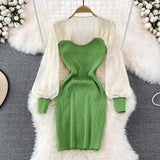 Casual Square Collar Long-sleeved Knitted Hip Dress