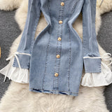 Retro Chic  Sexy Long-sleeve Denim Round-neck Dress