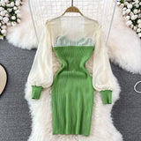 Casual Square Collar Long-sleeved Knitted Hip Dress