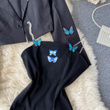 Embroidered Butterfly Suit Women's Jacket and Thin Metal chain Dress (set)