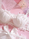 Japanese style pure desire petal white lace underwear set.