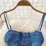 Korean Style New Strap Waist Sleeveless Sexy Denim Suspenders Dress