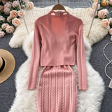 Street Fashion Women's Knitted Cardigan and Sexy Halter Dress set