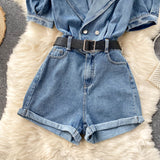 Casual Light Denim Romper Shorts