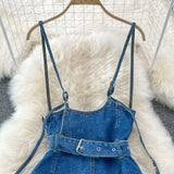 Denim Overalls Women High Waist Suspender Wide Leg Shorts