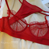 Sexy underwired lace slim sheer red bra