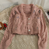 New Embroidered Hollow Thin Knitted Small Cardigan and Camisole set