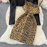 Fashion Crop Blazer -Two-piece Leopard Print Dress