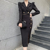 High-Quality Suit Skirt - Slim Blazer + High Waist Slit Skirt