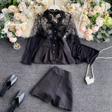 Professional Suit New Lace Stitching High Waist Short - Two piece (set)