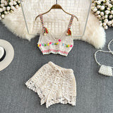 Navel Short Cutout V-Neck Camisole and High Waist Shorts Two piece set