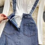 Women's Denim Suspender Skirt + Thin Round Neck T-shirt