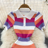 New Polo collar Slim Fit Striped Knitted Dress