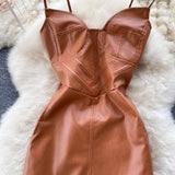 High Quality - Low cut Sleeveless Sexy Leather Dress